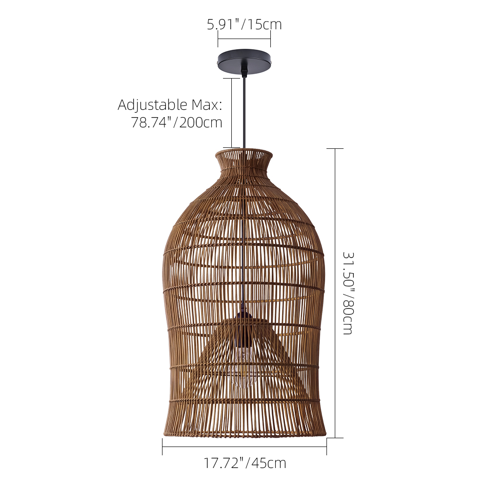 Handwoven Double-Layer Rattan Pendant Light Barn Hanging Lamp