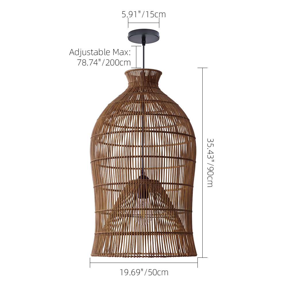 Handwoven Double-Layer Rattan Pendant Light Barn Hanging Lamp
