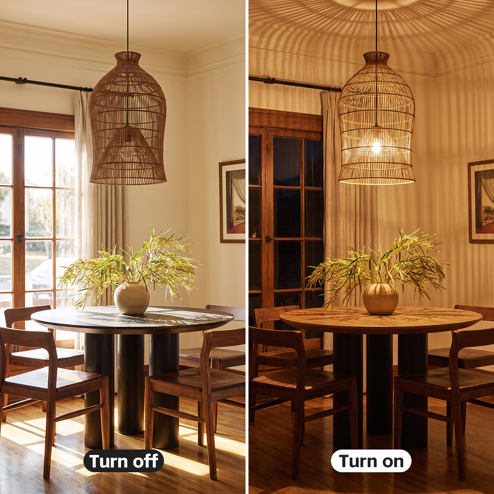 Handwoven Double-Layer Rattan Pendant Light Barn Hanging Lamp
