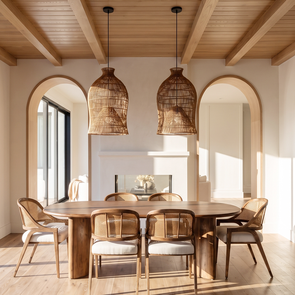 Handwoven Double-Layer Rattan Pendant Light Barn Hanging Lamp