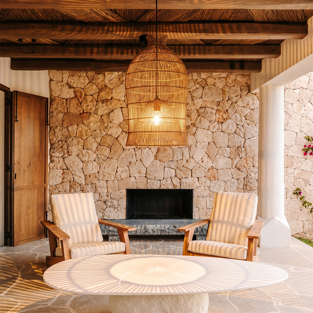 Handwoven Double-Layer Rattan Pendant Light Barn Hanging Lamp
