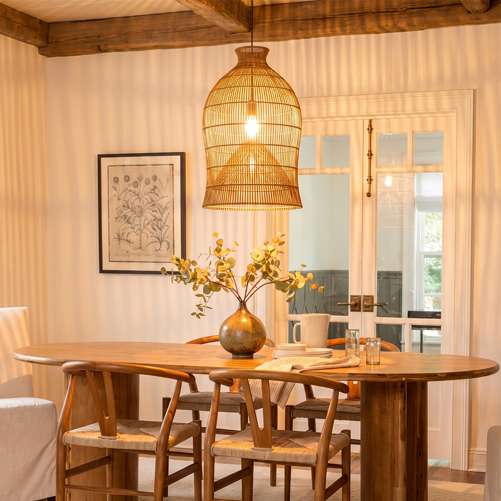 Handwoven Double-Layer Rattan Pendant Light Barn Hanging Lamp