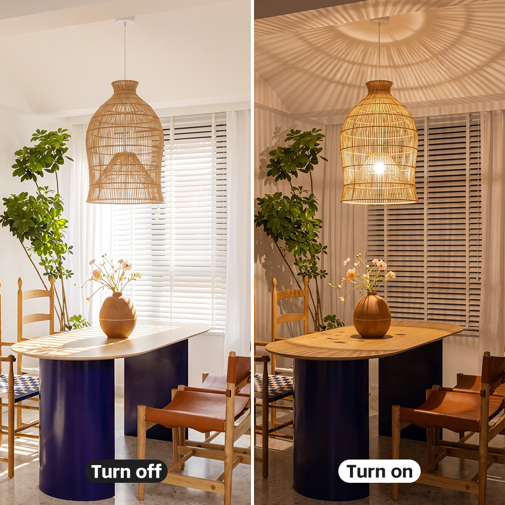 Handwoven Double-Layer Rattan Pendant Light Barn Hanging Lamp