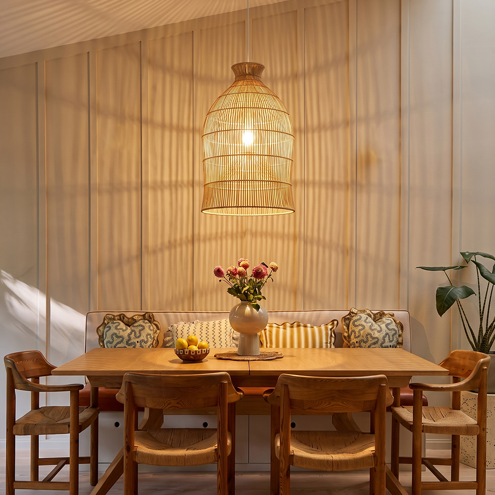 Handwoven Double-Layer Rattan Pendant Light Barn Hanging Lamp