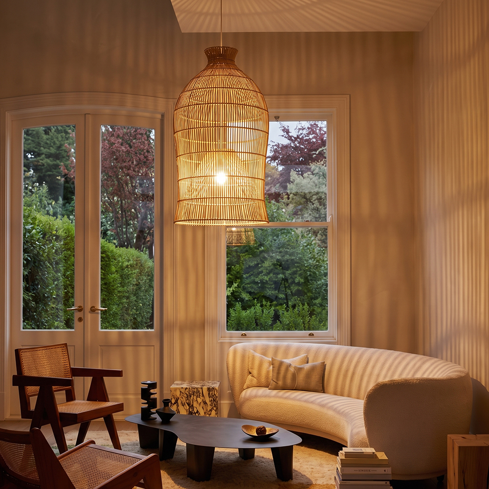 Handwoven Double-Layer Rattan Pendant Light Barn Hanging Lamp