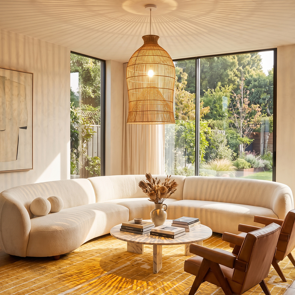 Handwoven Double-Layer Rattan Pendant Light Barn Hanging Lamp