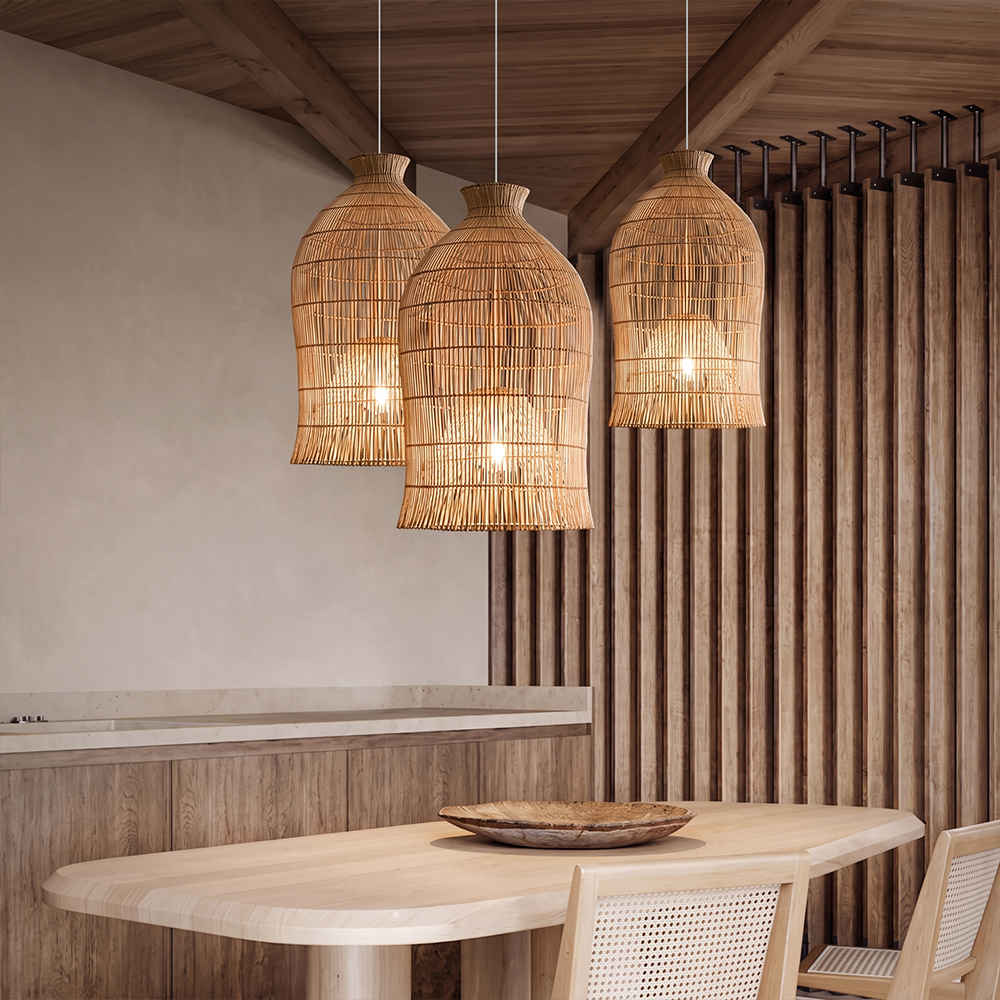Handwoven Double-Layer Rattan Pendant Light Barn Hanging Lamp