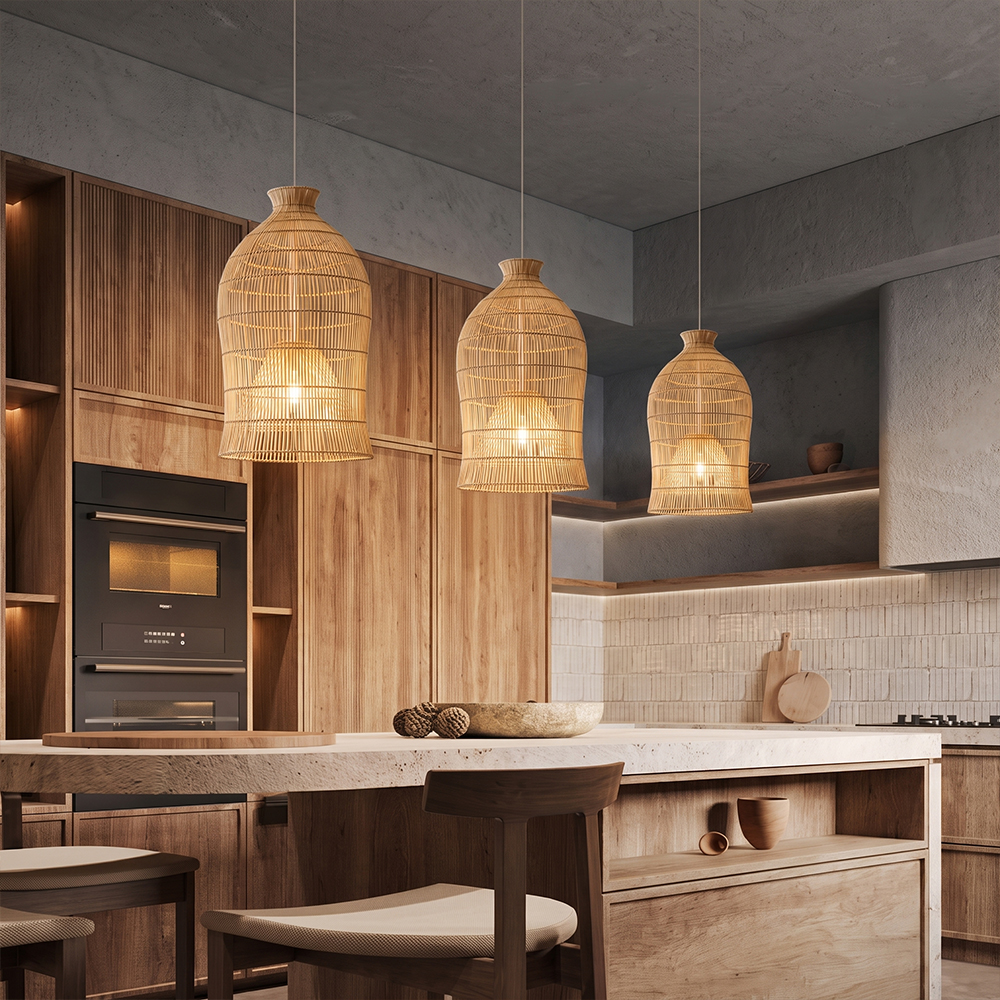 Handwoven Double-Layer Rattan Pendant Light Barn Hanging Lamp