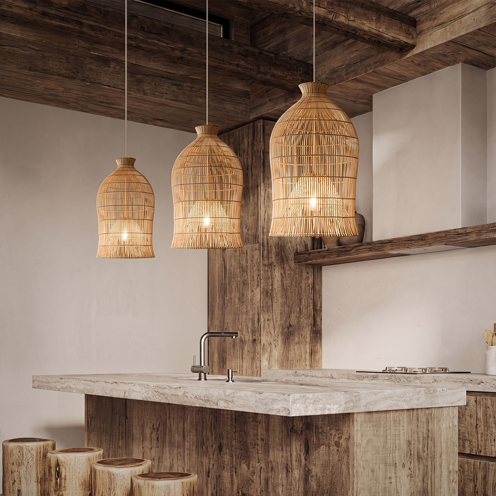 Handwoven Double-Layer Rattan Pendant Light Barn Hanging Lamp
