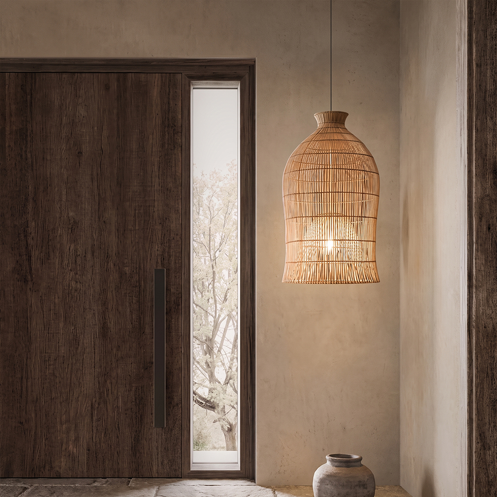 Handwoven Double-Layer Rattan Pendant Light Barn Hanging Lamp