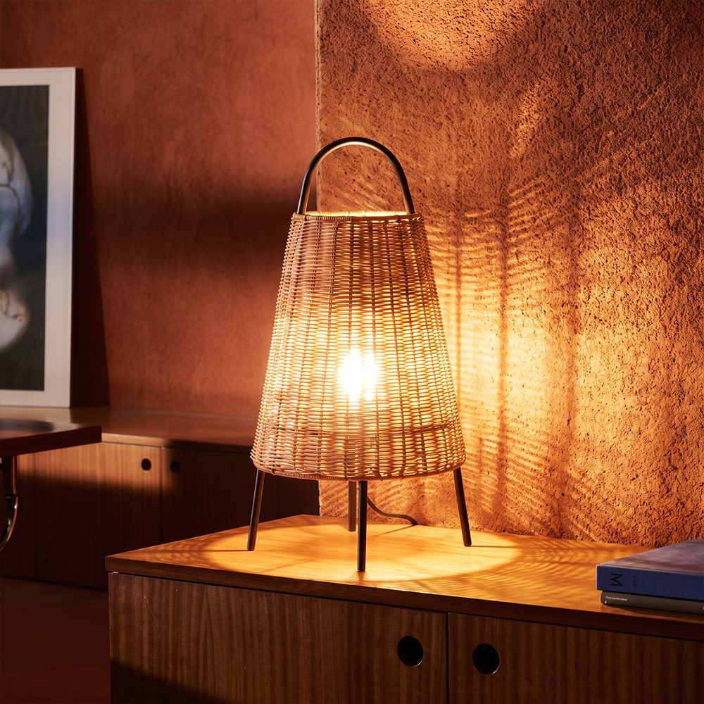 Wabi-Sabi Coastal Rattan Table Lamp Organic Bedside Light