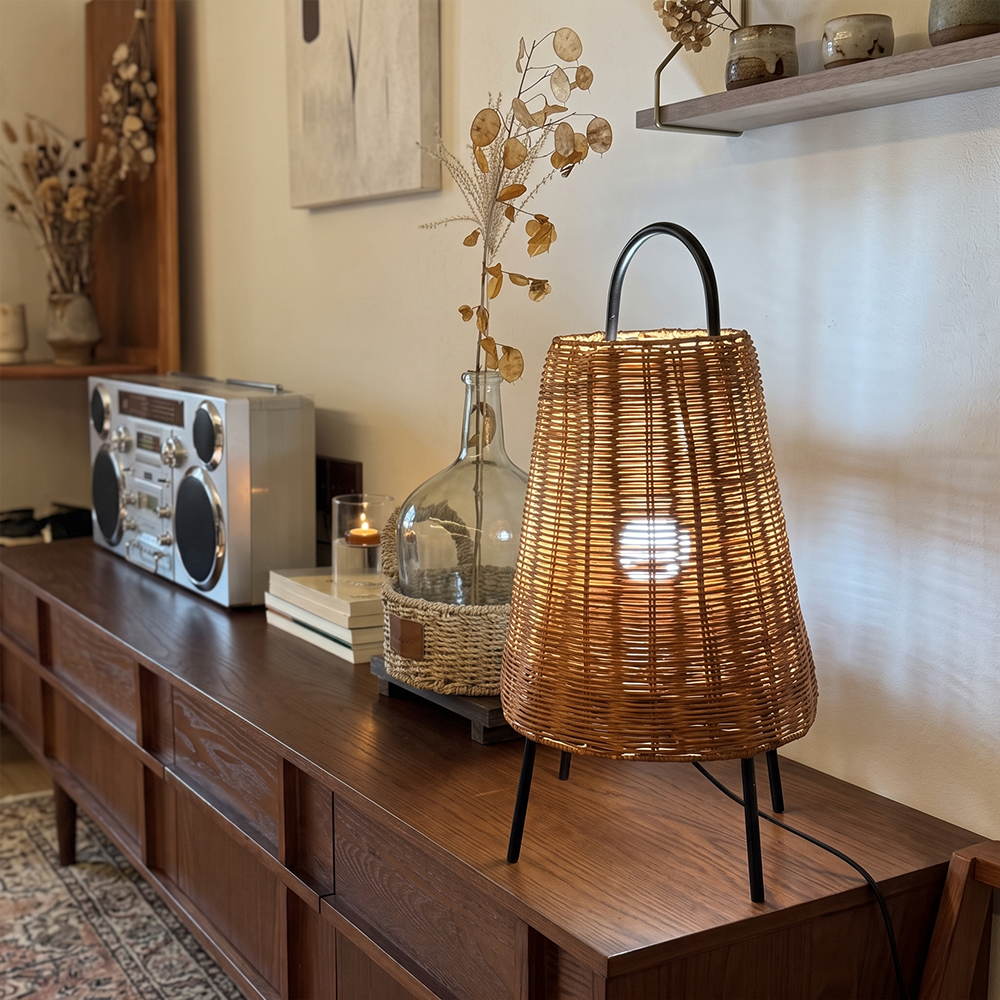 Wabi-Sabi Coastal Rattan Table Lamp Organic Bedside Light