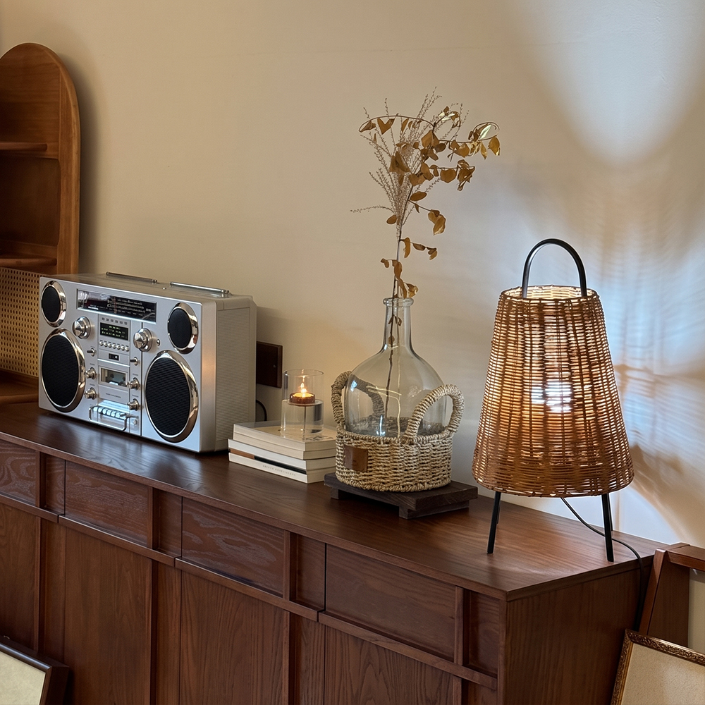 Wabi-Sabi Coastal Rattan Table Lamp Organic Bedside Light