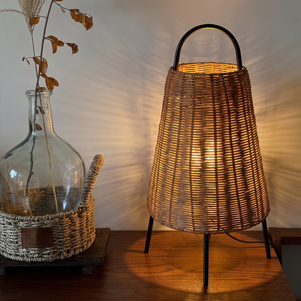 Wabi-Sabi Coastal Rattan Table Lamp Organic Bedside Light