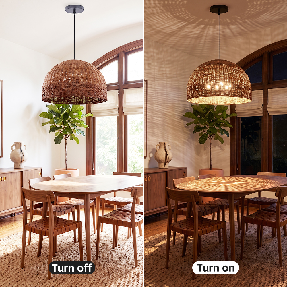 6-Light Tidepool Bronze Pendant Handwoven Basket Lamp