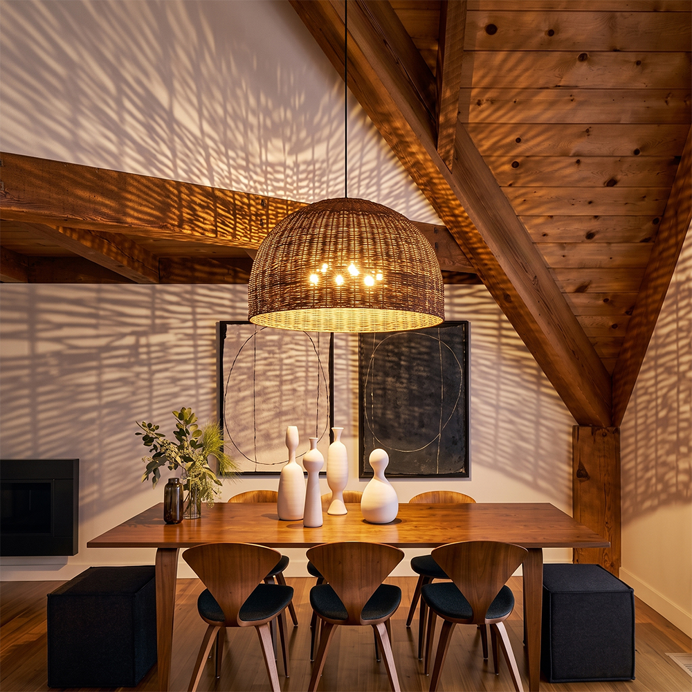 6-Light Tidepool Bronze Pendant Handwoven Basket Lamp