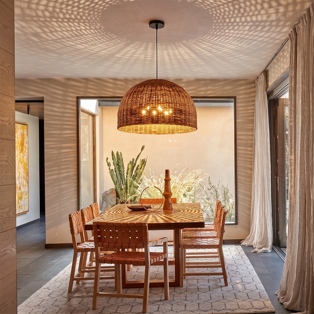 6-Light Tidepool Bronze Pendant Handwoven Basket Lamp