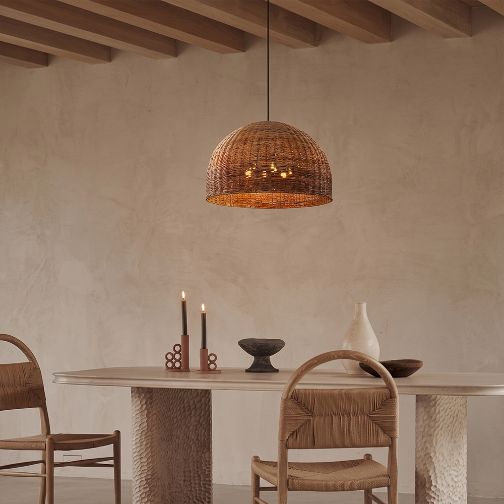 6-Light Tidepool Bronze Pendant Handwoven Basket Lamp