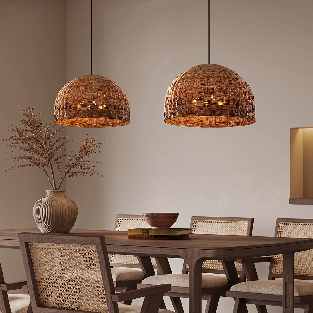 6-Light Tidepool Bronze Pendant Handwoven Basket Lamp