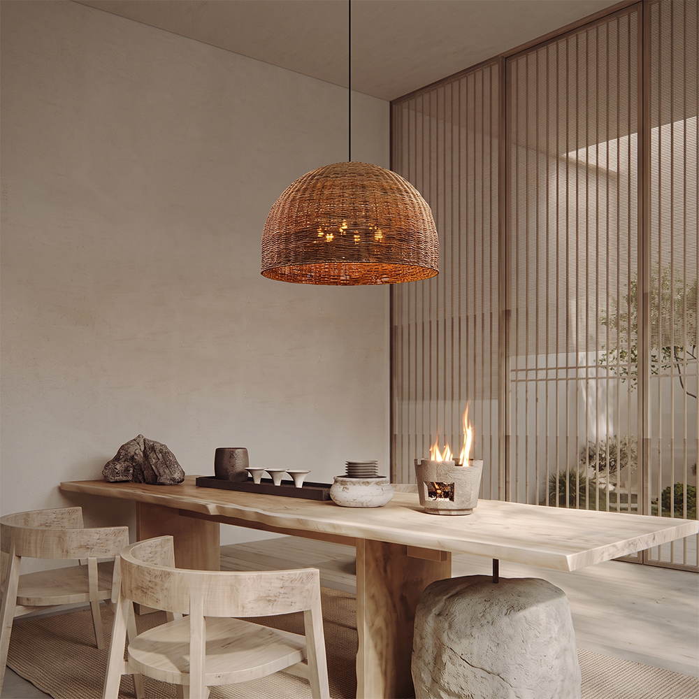 6-Light Tidepool Bronze Pendant Handwoven Basket Lamp