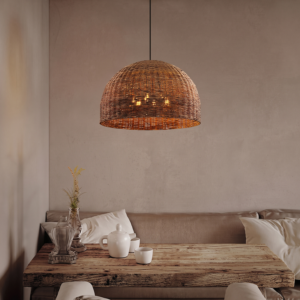 6-Light Tidepool Bronze Pendant Handwoven Basket Lamp