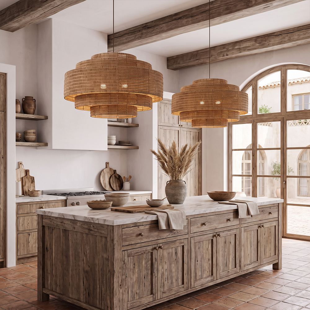 Natural Rattan Pendant Light Large Handwoven Ceiling Light