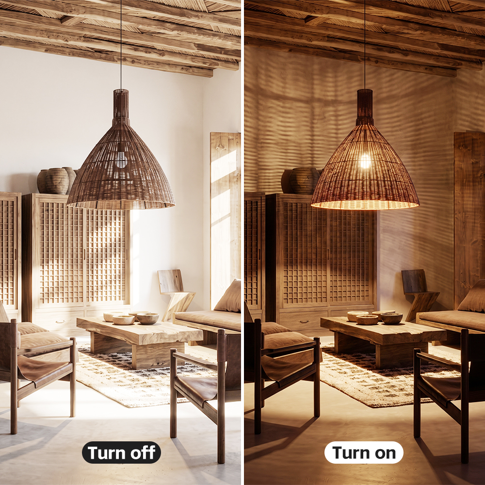 Retro Wabi-Sabi Rattan Pendant Light Dining Room Lamp