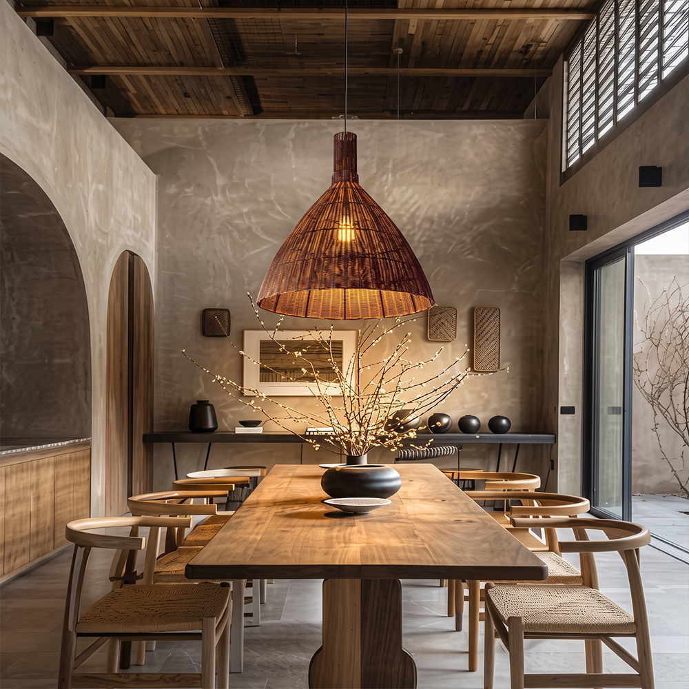 Retro Wabi-Sabi Rattan Pendant Light Dining Room Lamp