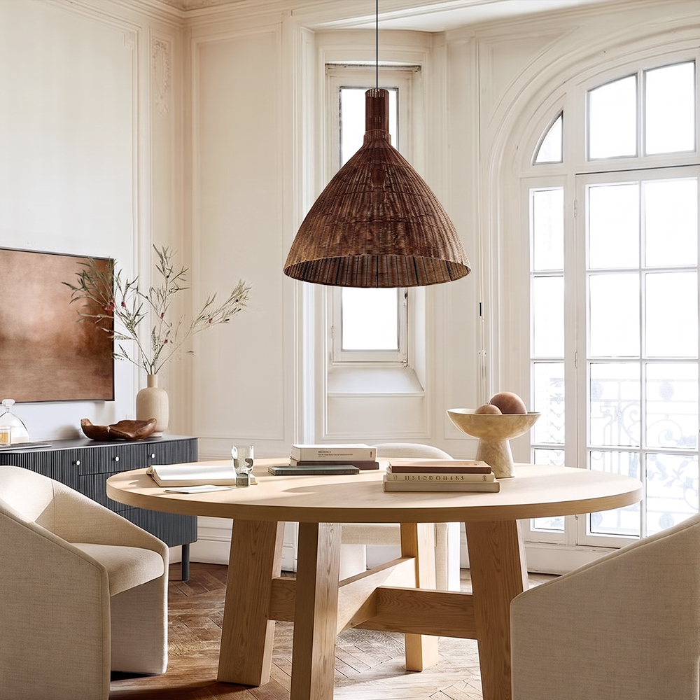 Retro Wabi-Sabi Rattan Pendant Light Dining Room Lamp