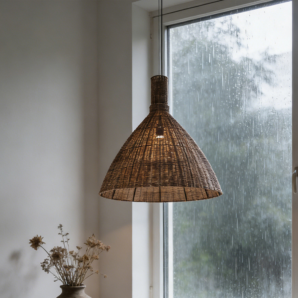 Retro Wabi-Sabi Rattan Pendant Light Dining Room Lamp