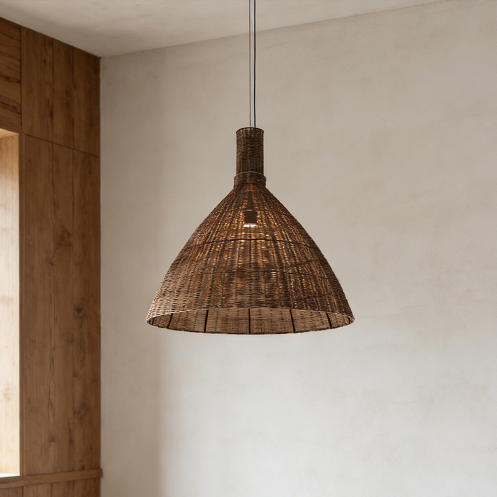 Retro Wabi-Sabi Rattan Pendant Light Dining Room Lamp