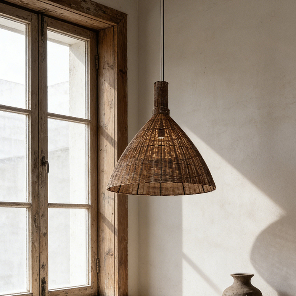 Retro Wabi-Sabi Rattan Pendant Light Dining Room Lamp