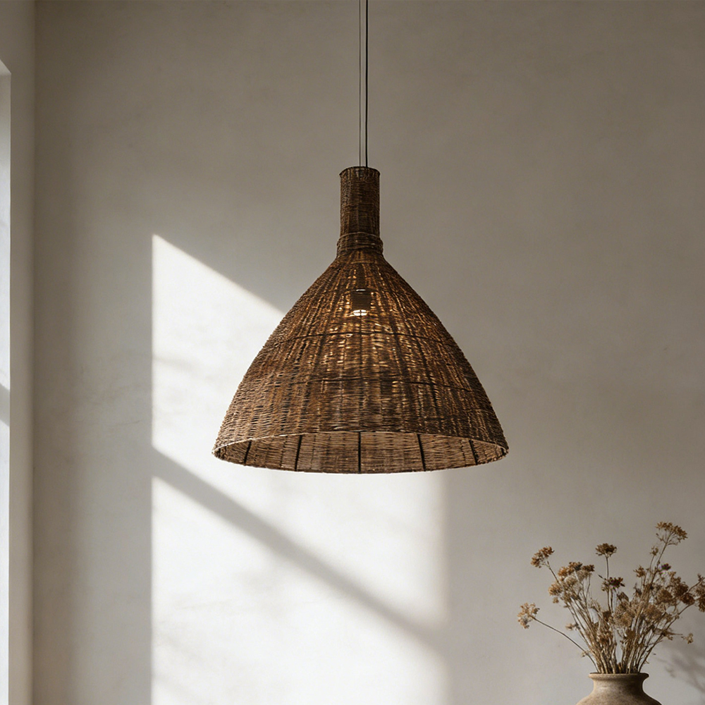 Retro Wabi-Sabi Rattan Pendant Light Dining Room Lamp