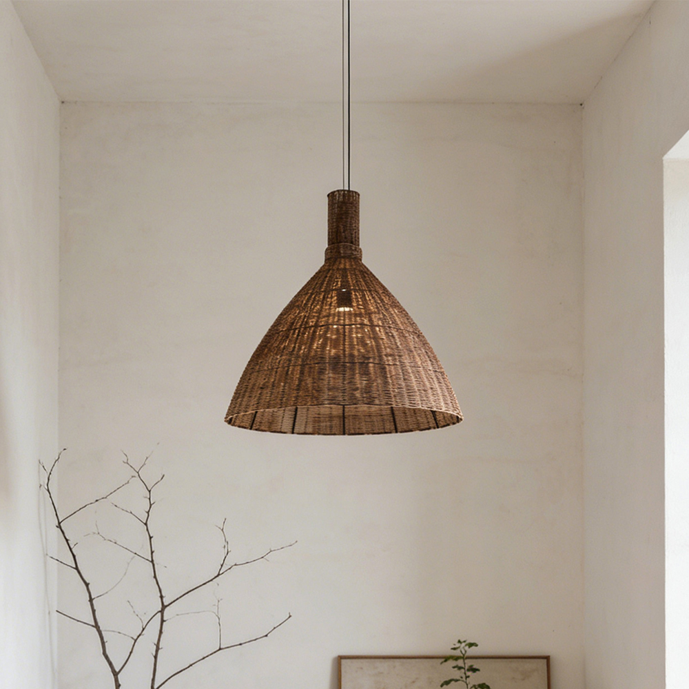Retro Wabi-Sabi Rattan Pendant Light Dining Room Lamp