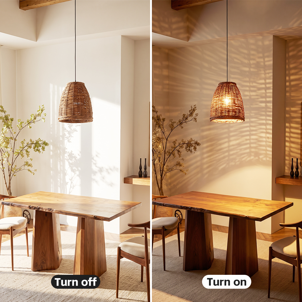 Wabi-Sabi Basket Weave Rattan Pendant Light Vintage Dining Lamp