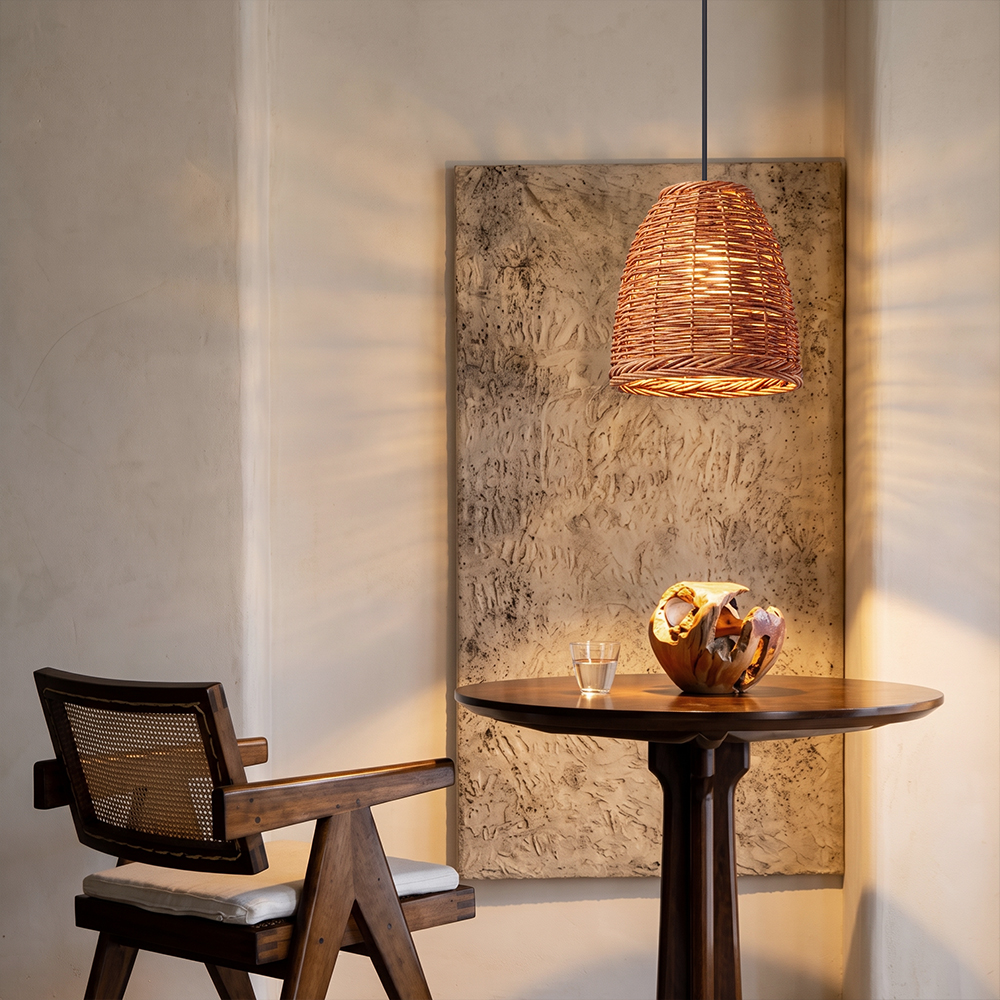 Wabi-Sabi Basket Weave Rattan Pendant Light Vintage Dining Lamp