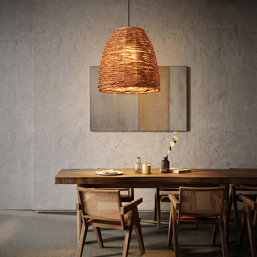 Wabi-Sabi Basket Weave Rattan Pendant Light Vintage Dining Lamp