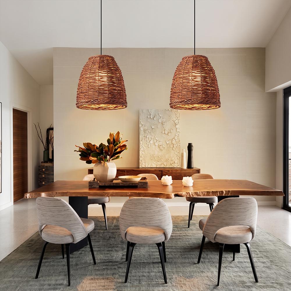 Wabi-Sabi Basket Weave Rattan Pendant Light Vintage Dining Lamp