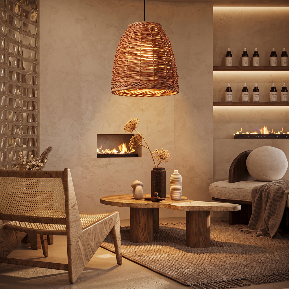 Wabi-Sabi Basket Weave Rattan Pendant Light Vintage Dining Lamp