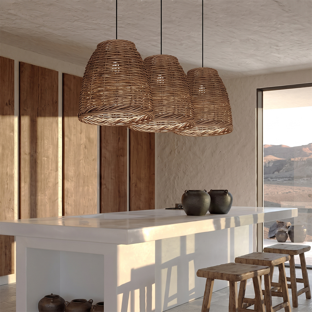 Wabi-Sabi Basket Weave Rattan Pendant Light Vintage Dining Lamp