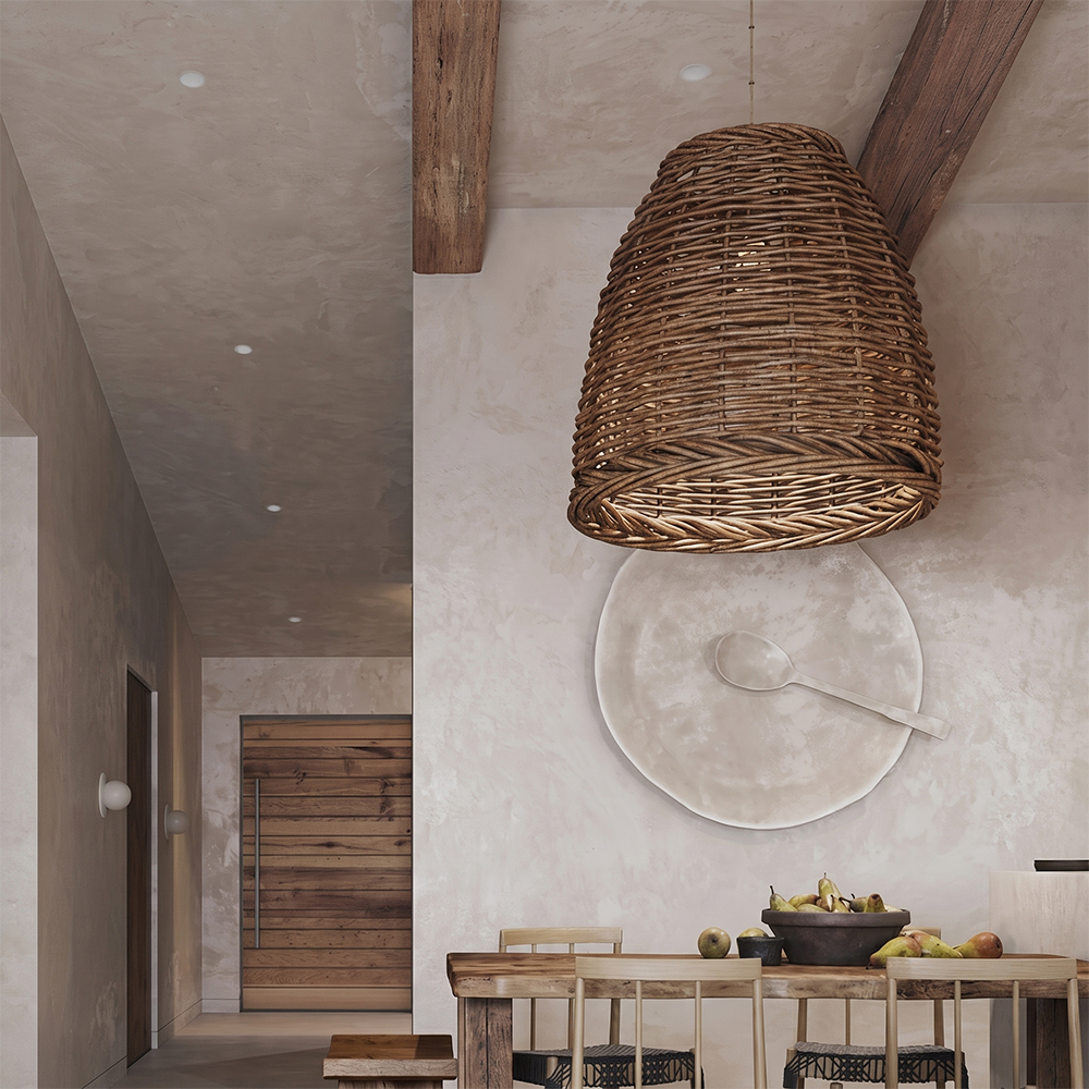 Wabi-Sabi Basket Weave Rattan Pendant Light Vintage Dining Lamp