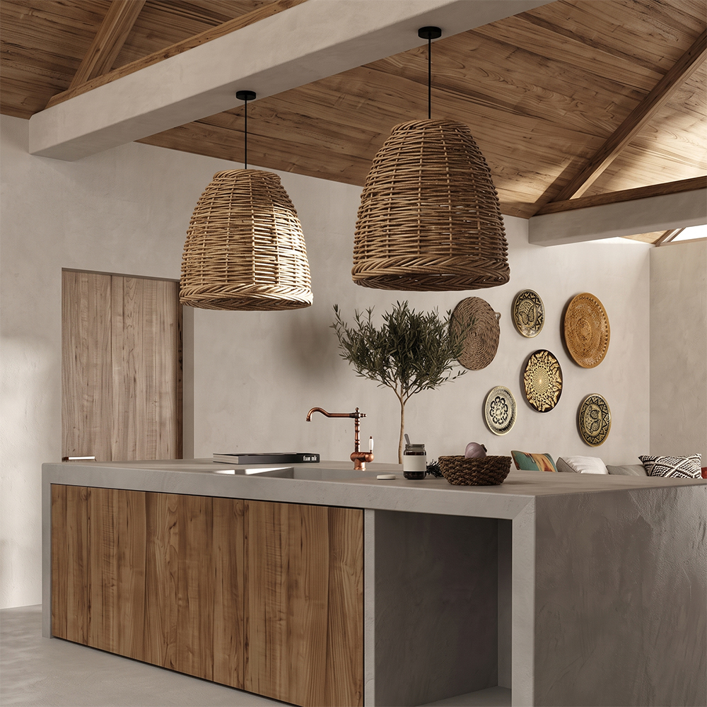 Wabi-Sabi Basket Weave Rattan Pendant Light Vintage Dining Lamp