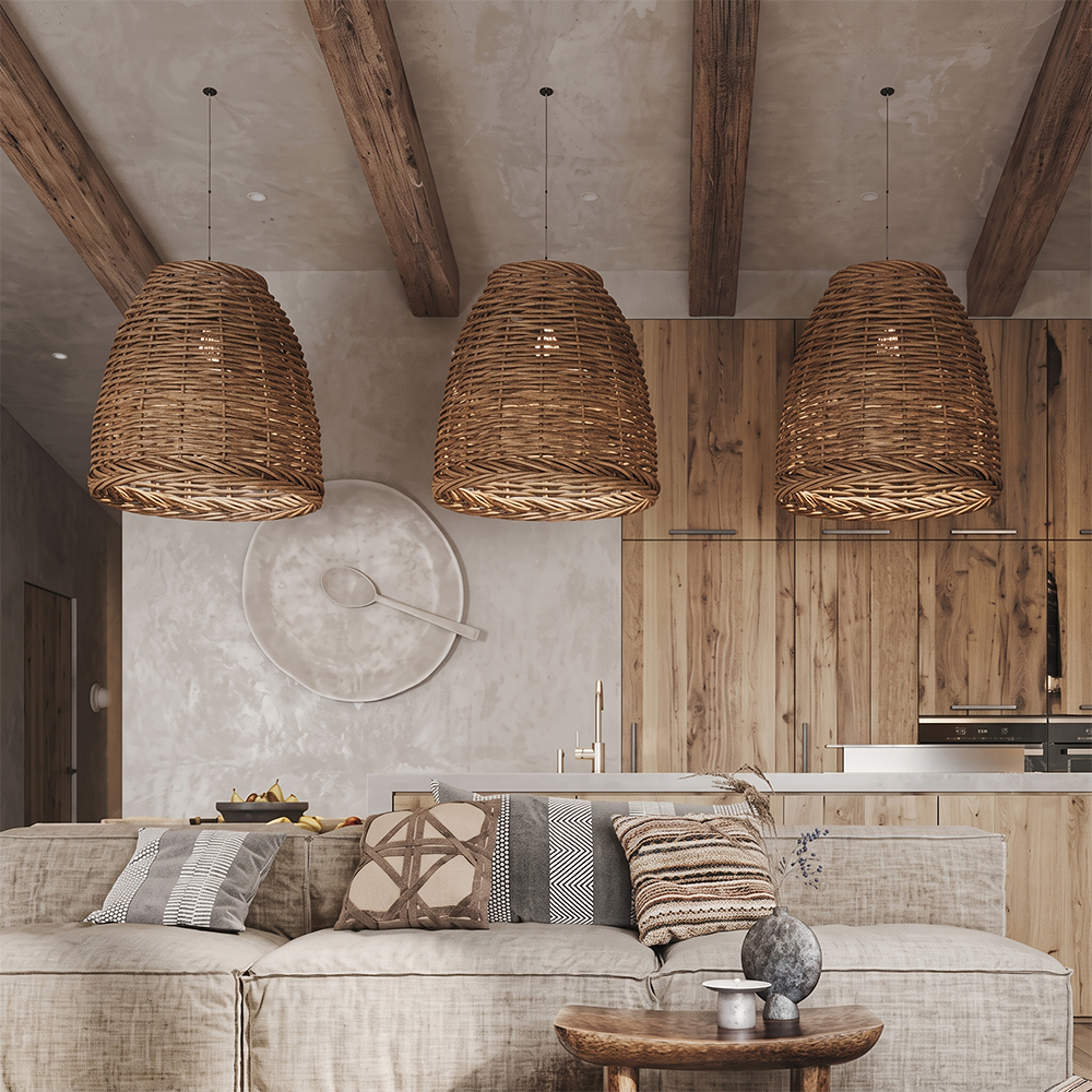 Wabi-Sabi Basket Weave Rattan Pendant Light Vintage Dining Lamp