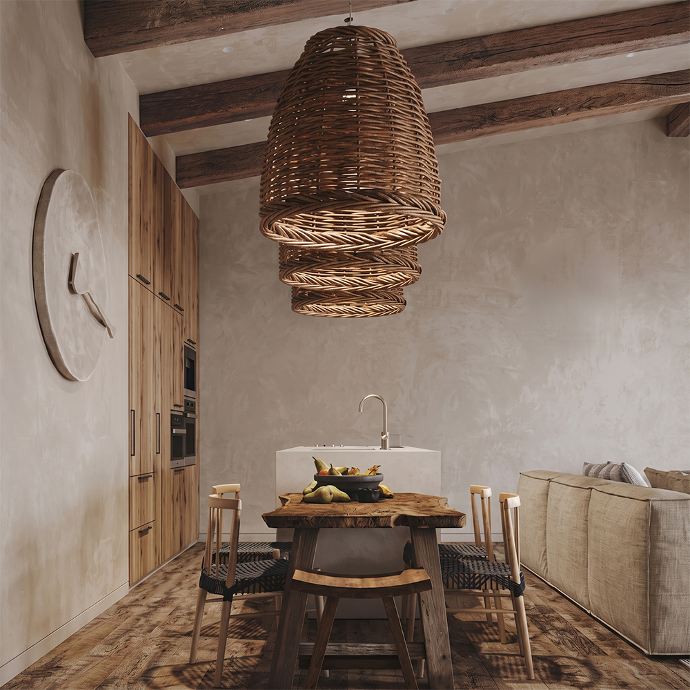 Wabi-Sabi Basket Weave Rattan Pendant Light Vintage Dining Lamp