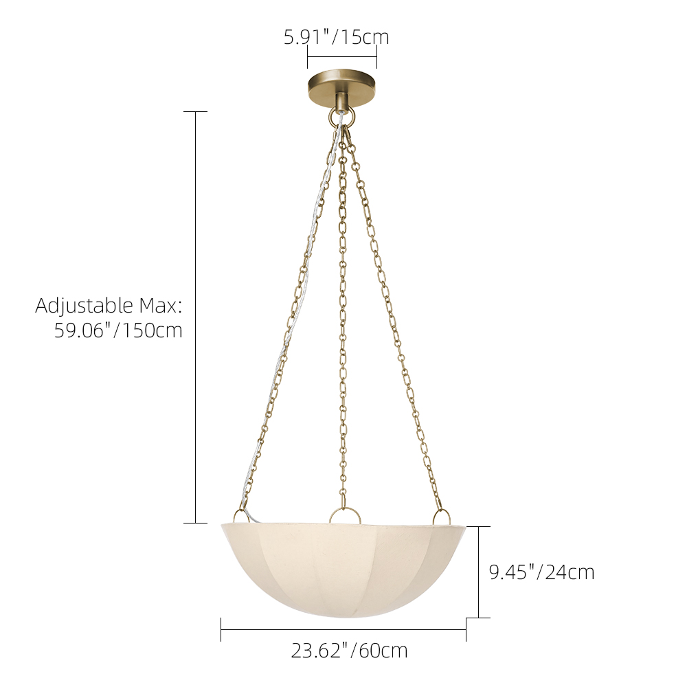 Vintage Baroque Linen Dome Pendant Light Brass & Fabric Fixture