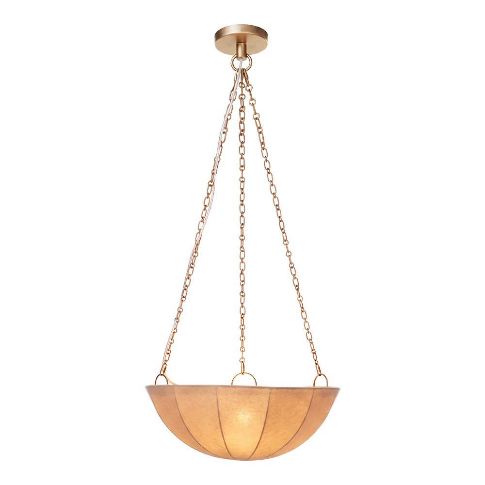 Vintage Baroque Linen Dome Pendant Light Brass & Fabric Fixture
