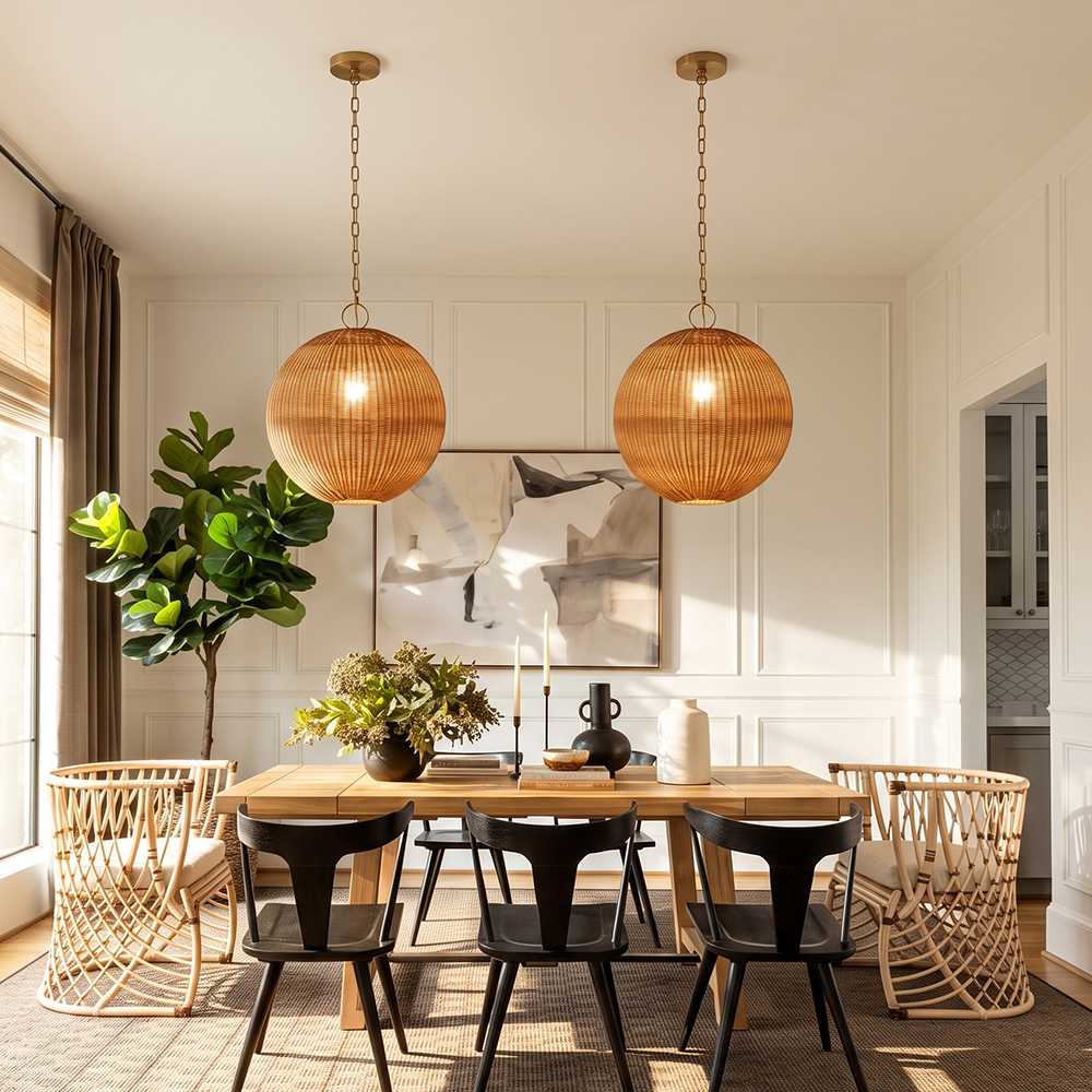 Californian Coastal Rattan Pendant Light Handwoven Dining Lamp