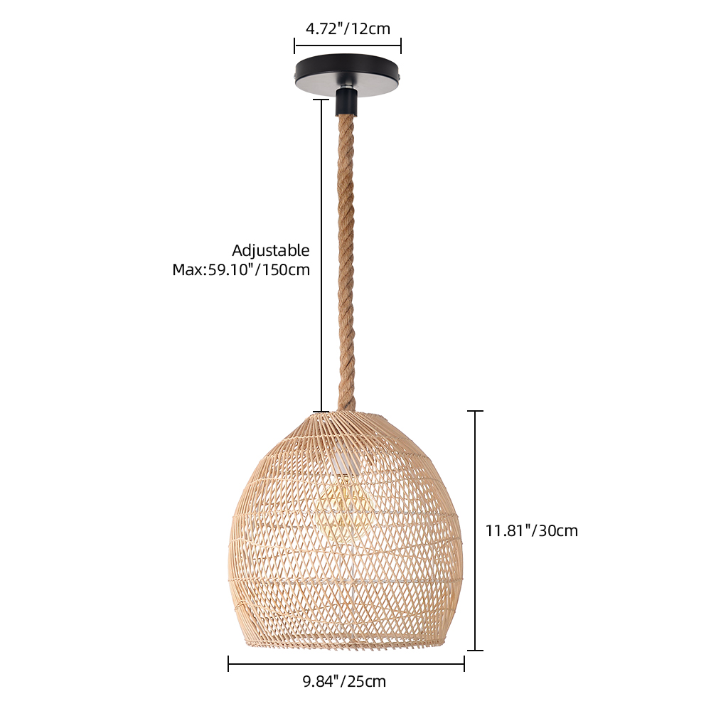 Hemp Rope Pendant Hand-woven Rattan Chandelier For Dining Room Living Room