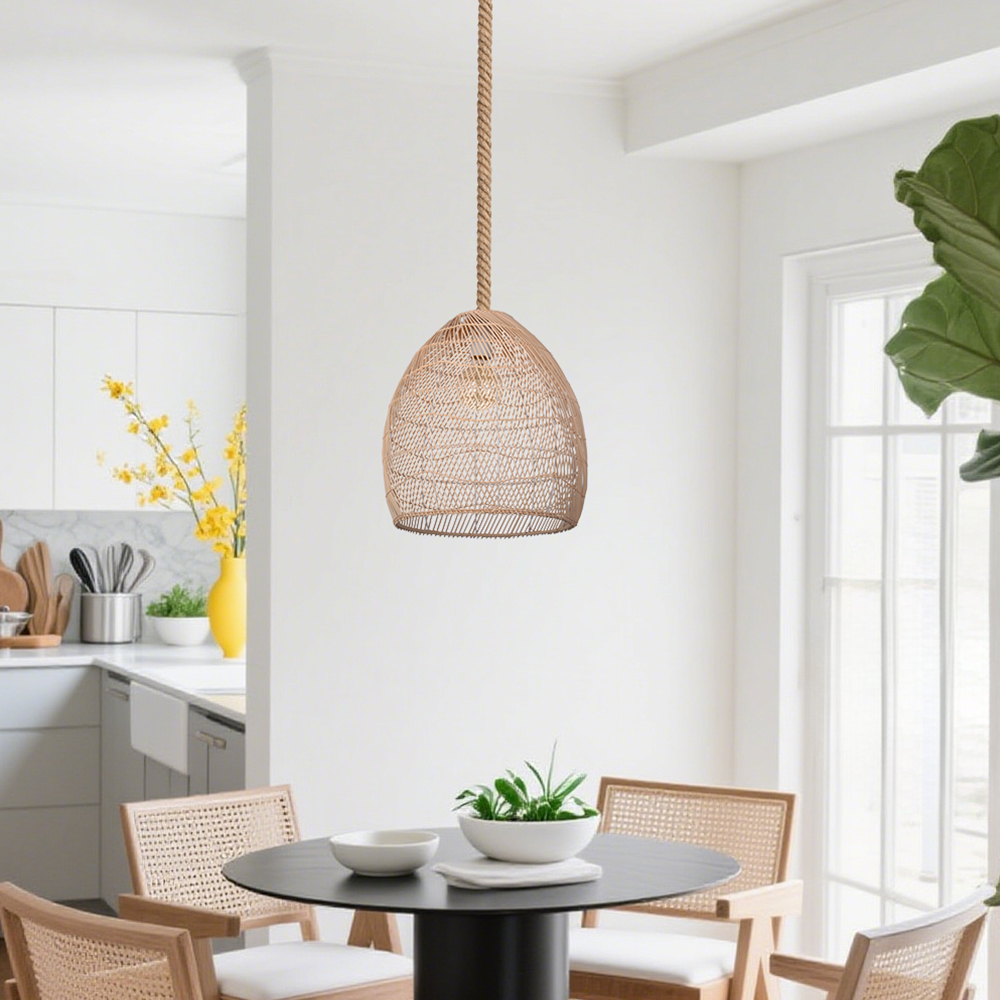 Hemp Rope Pendant Hand-woven Rattan Chandelier For Dining Room Living Room
