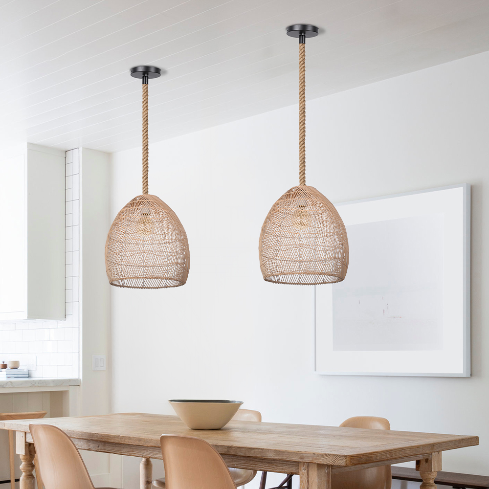 Hemp Rope Pendant Hand-woven Rattan Chandelier For Dining Room Living Room